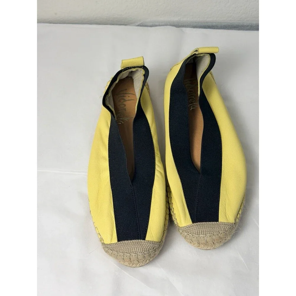 Vidorreta Women’s Yellow Leather Espadrilles Flats Made in Spain Size 40